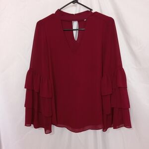 Naked Zebra Wine Ruffle Bell Sleeve Chiffon Top Women's Size Small Beautiful❤️